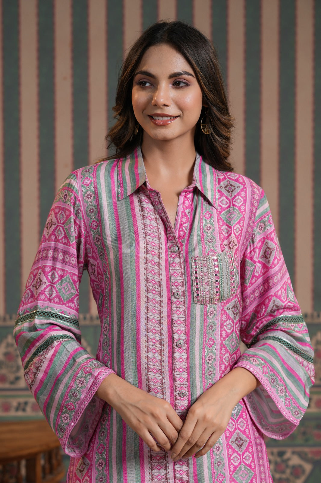Vanitha Pink Muslin Printed Co-ord Set