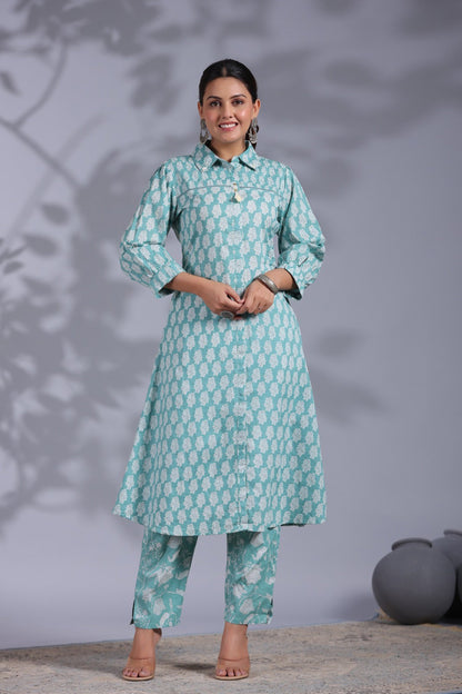 Ishani Softblue Cotton Kurta Pant Set
