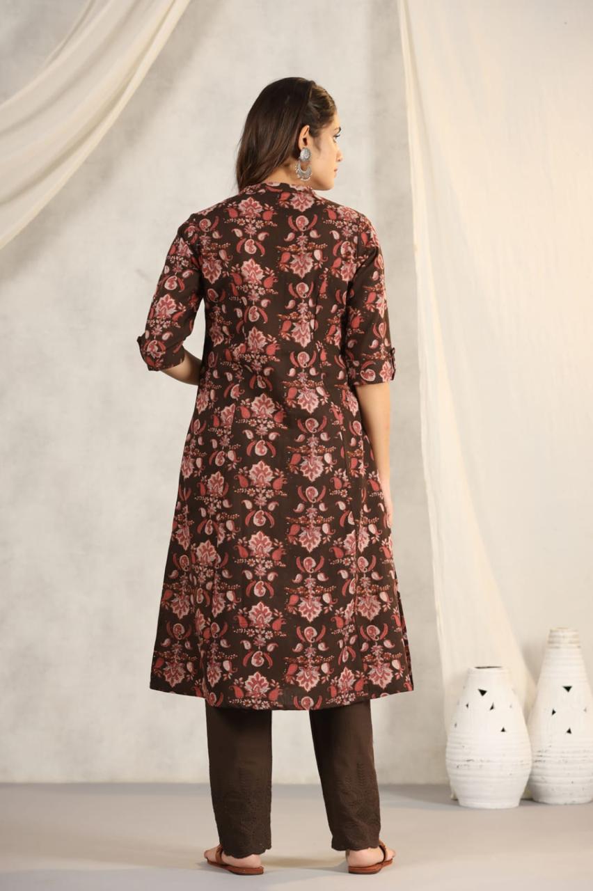 Rachna Charcoal Printed Cotton Kurta Pant Set