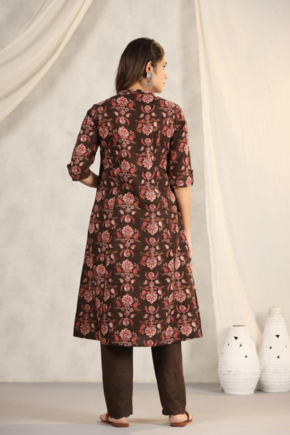 Rachna Charcoal Printed Cotton Kurta Pant Set
