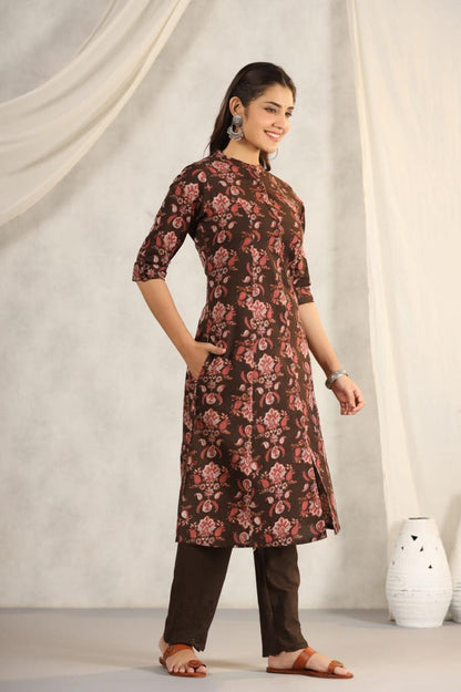 Rachna Charcoal Printed Cotton Kurta Pant Set