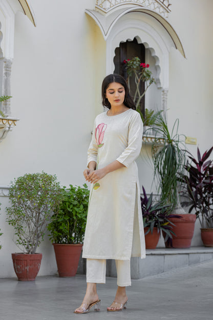 Bodhi Angel Embroidery Cotton Kurta Set