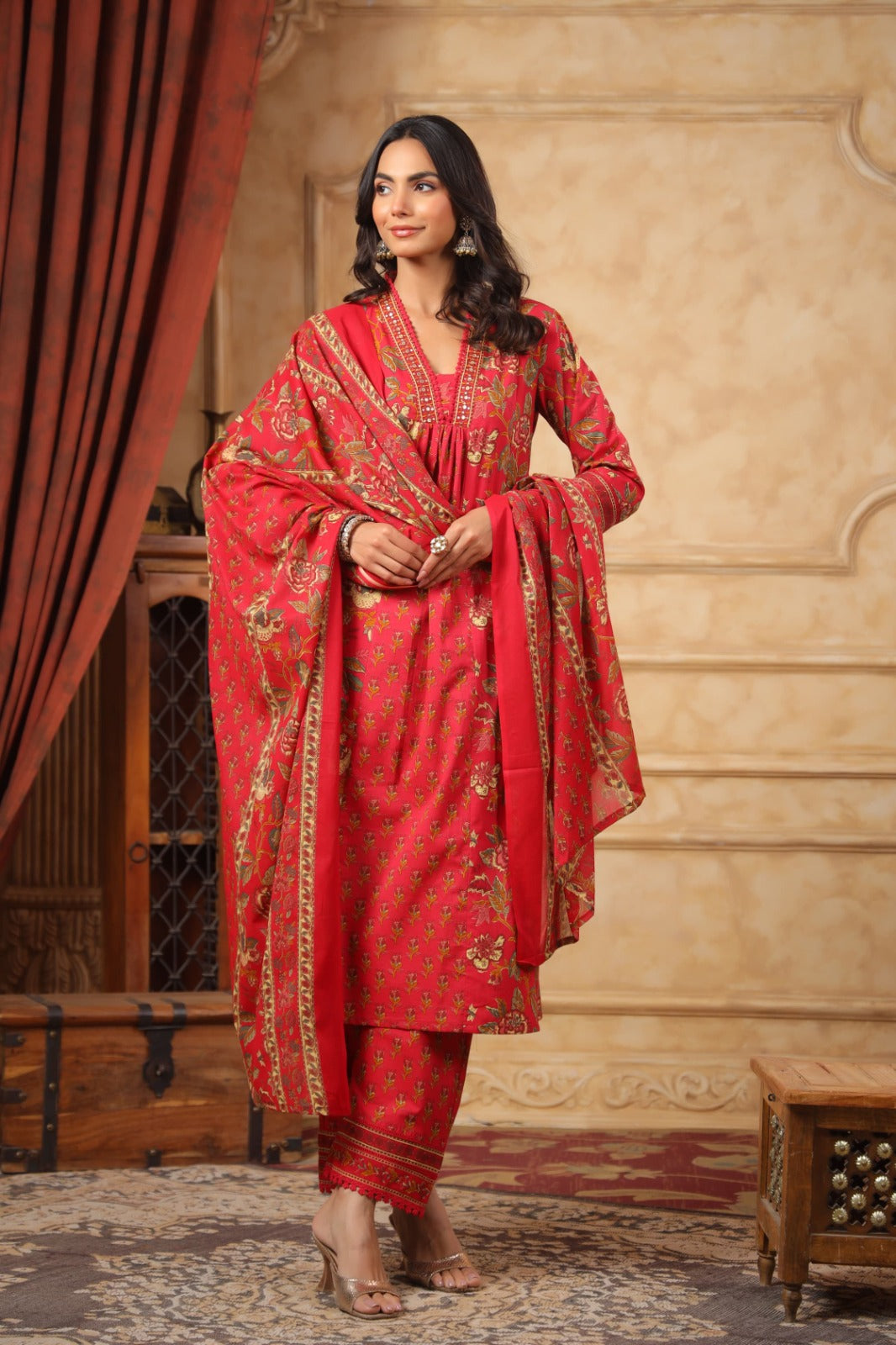 Sahila Vermillion Cotton Suit Set