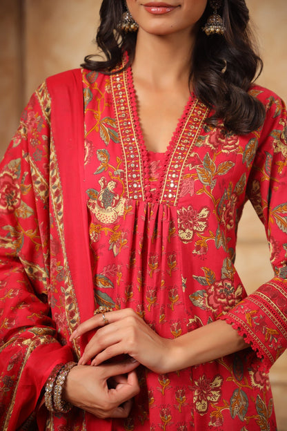 Sahila Vermillion Cotton Suit Set