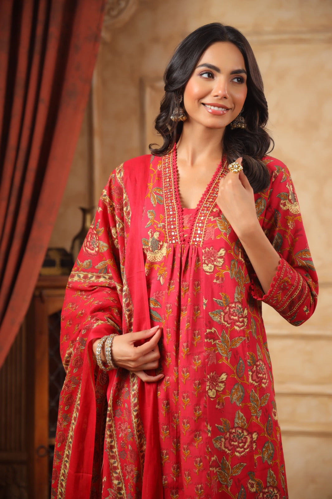 Sahila Vermillion Cotton Suit Set