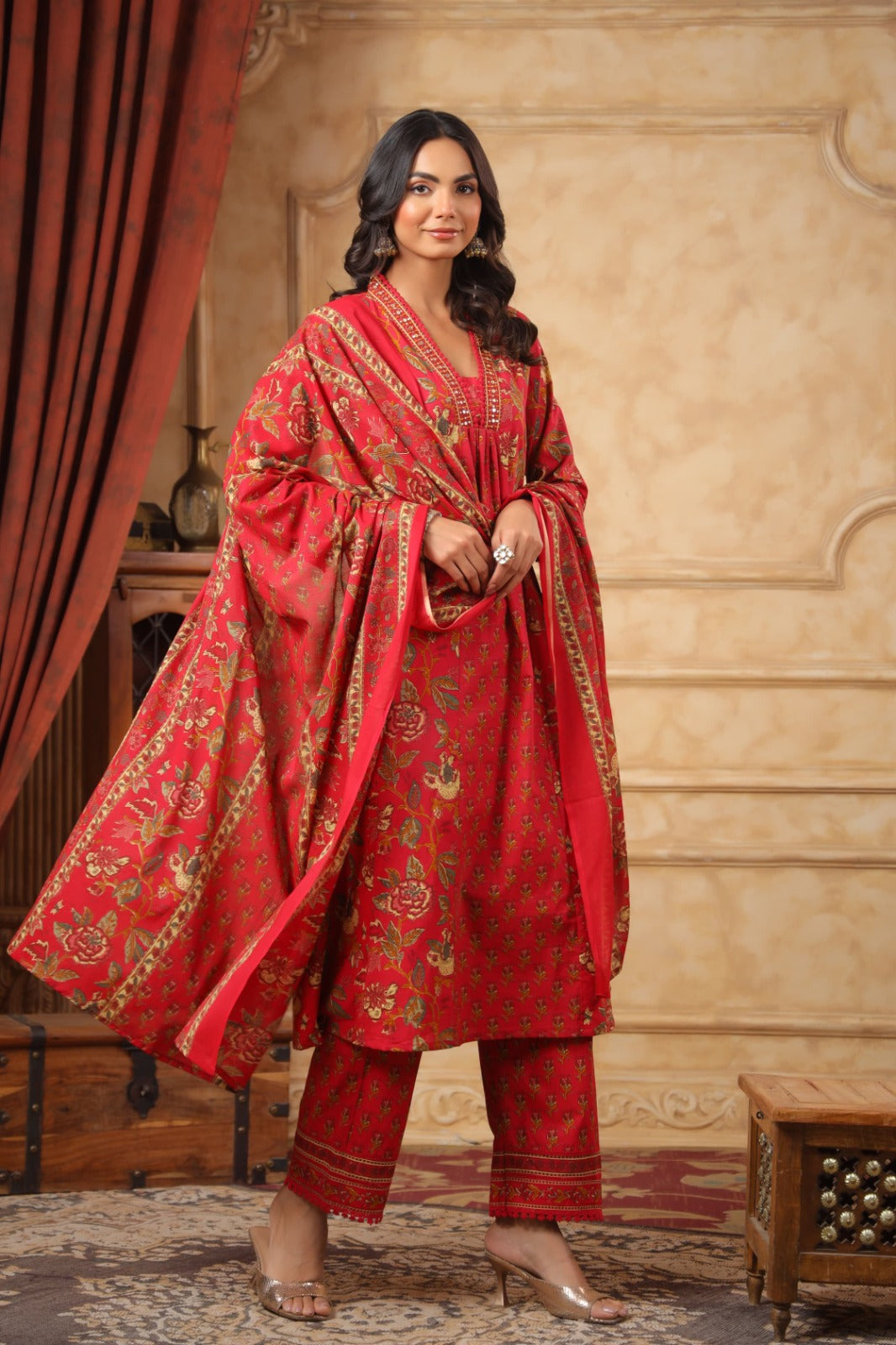Sahila Vermillion Cotton Suit Set