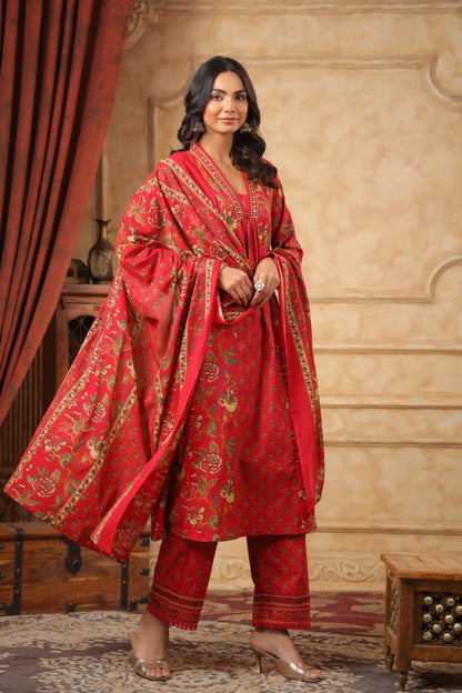 Sahila Vermillion Cotton Suit Set