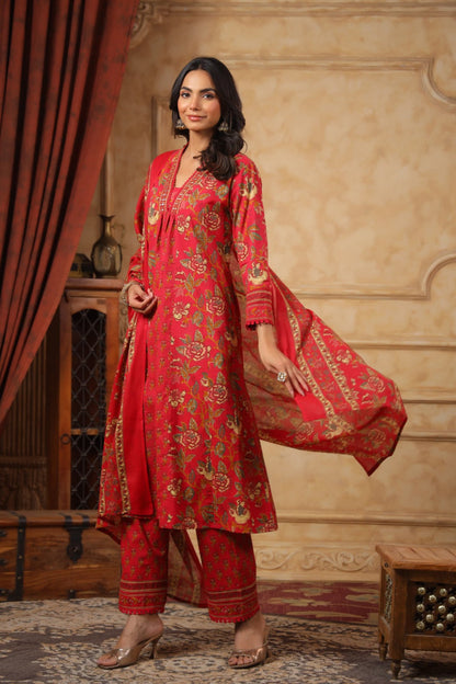 Sahila Vermillion Cotton Suit Set