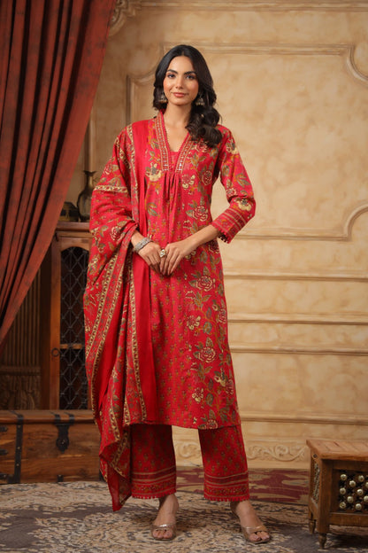 Sahila Vermillion Cotton Suit Set