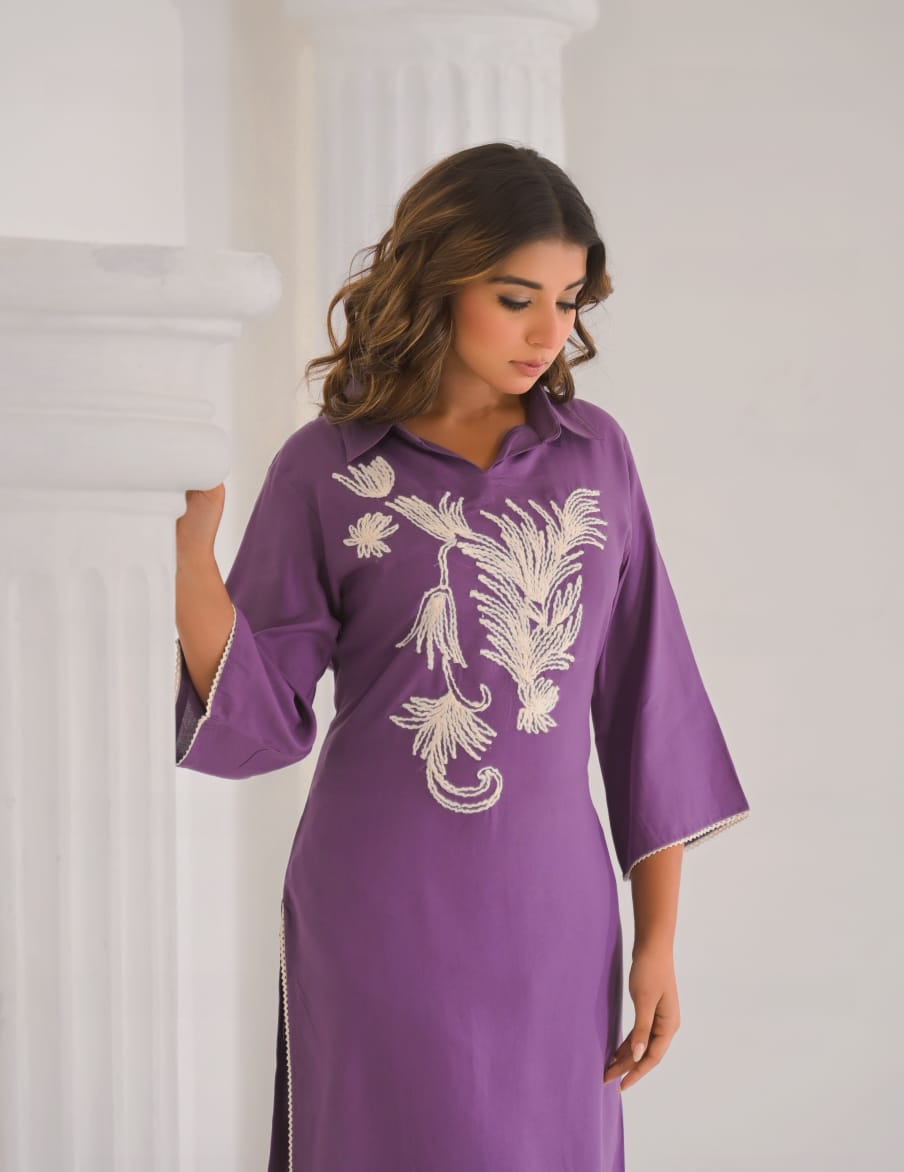 Kara Orchid Embrodiered Kurta Pant Set