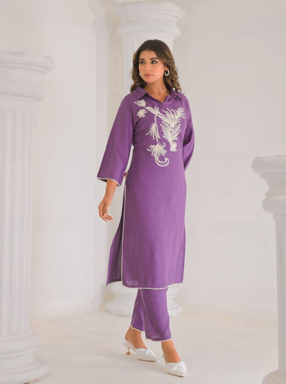 Kara Orchid Embrodiered Kurta Pant Set