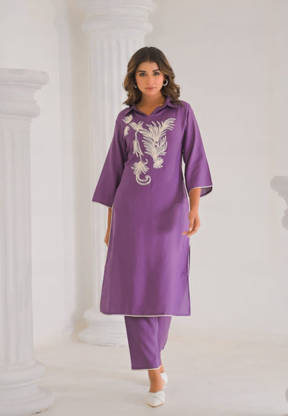 Kara Orchid Embrodiered Kurta Pant Set