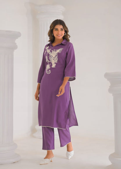 Kara Orchid Embrodiered Kurta Pant Set