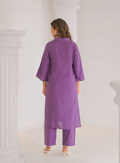 Kara Orchid Embrodiered Kurta Pant Set