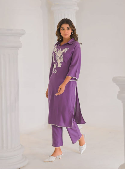 Kara Orchid Embrodiered Kurta Pant Set