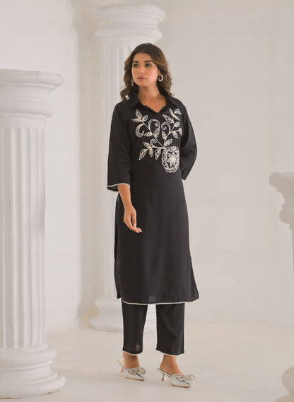 Kara Onyx Embroidered Kurta Pant Set