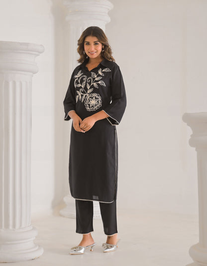 Kara Onyx Embroidered Kurta Pant Set