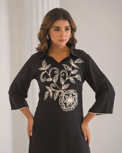 Kara Onyx Embroidered Kurta Pant Set