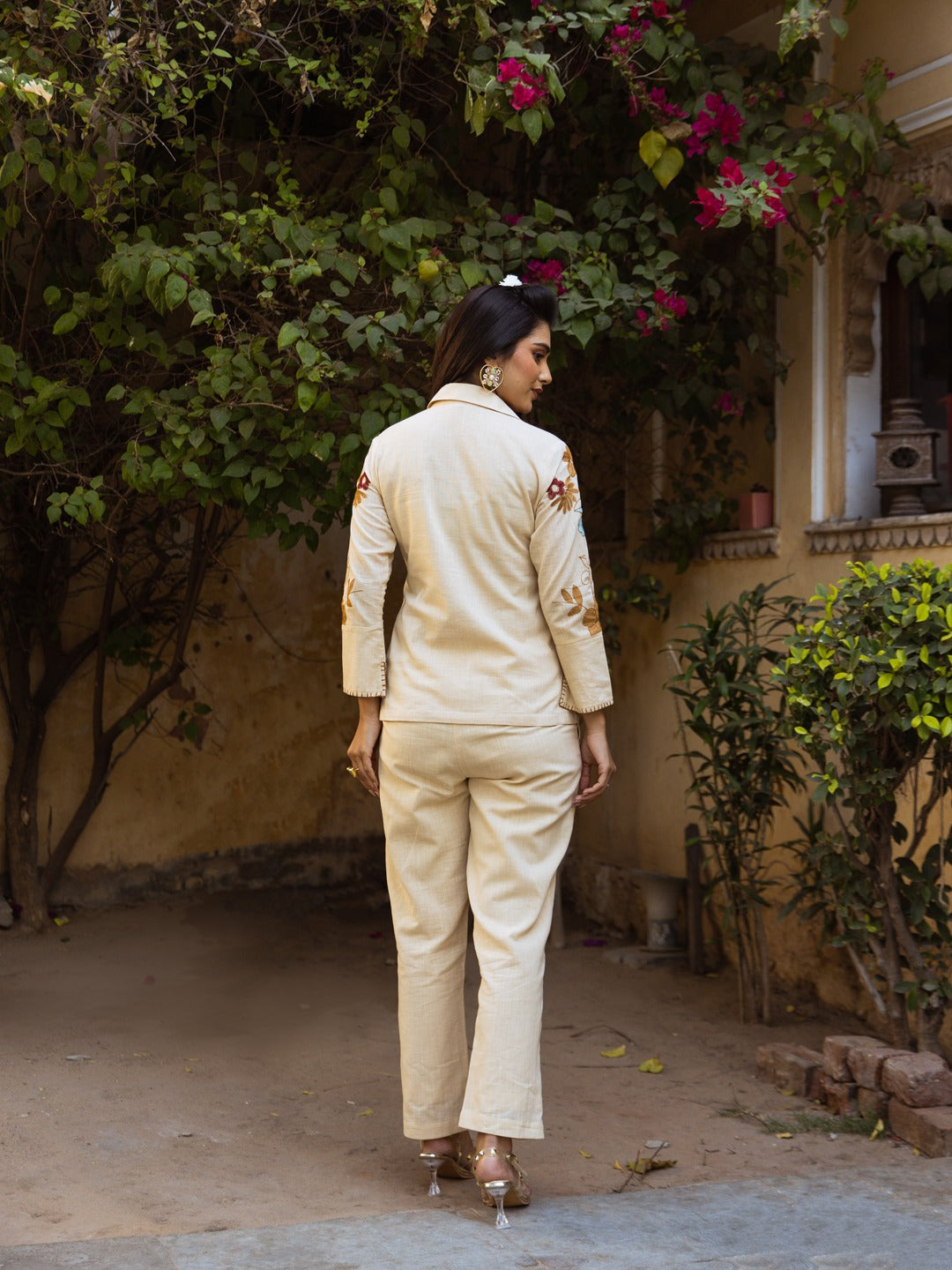 Viva tan Embroidery Cotton Co-ord Set
