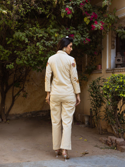Viva tan Embroidery Cotton Co-ord Set