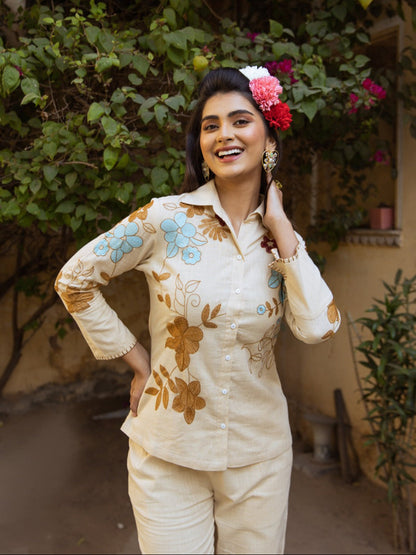 Viva tan Embroidery Cotton Co-ord Set