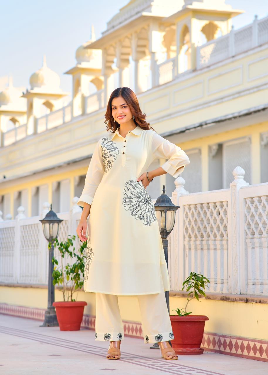 ITI PEARL Embroidered COTTON CO-ORD SET