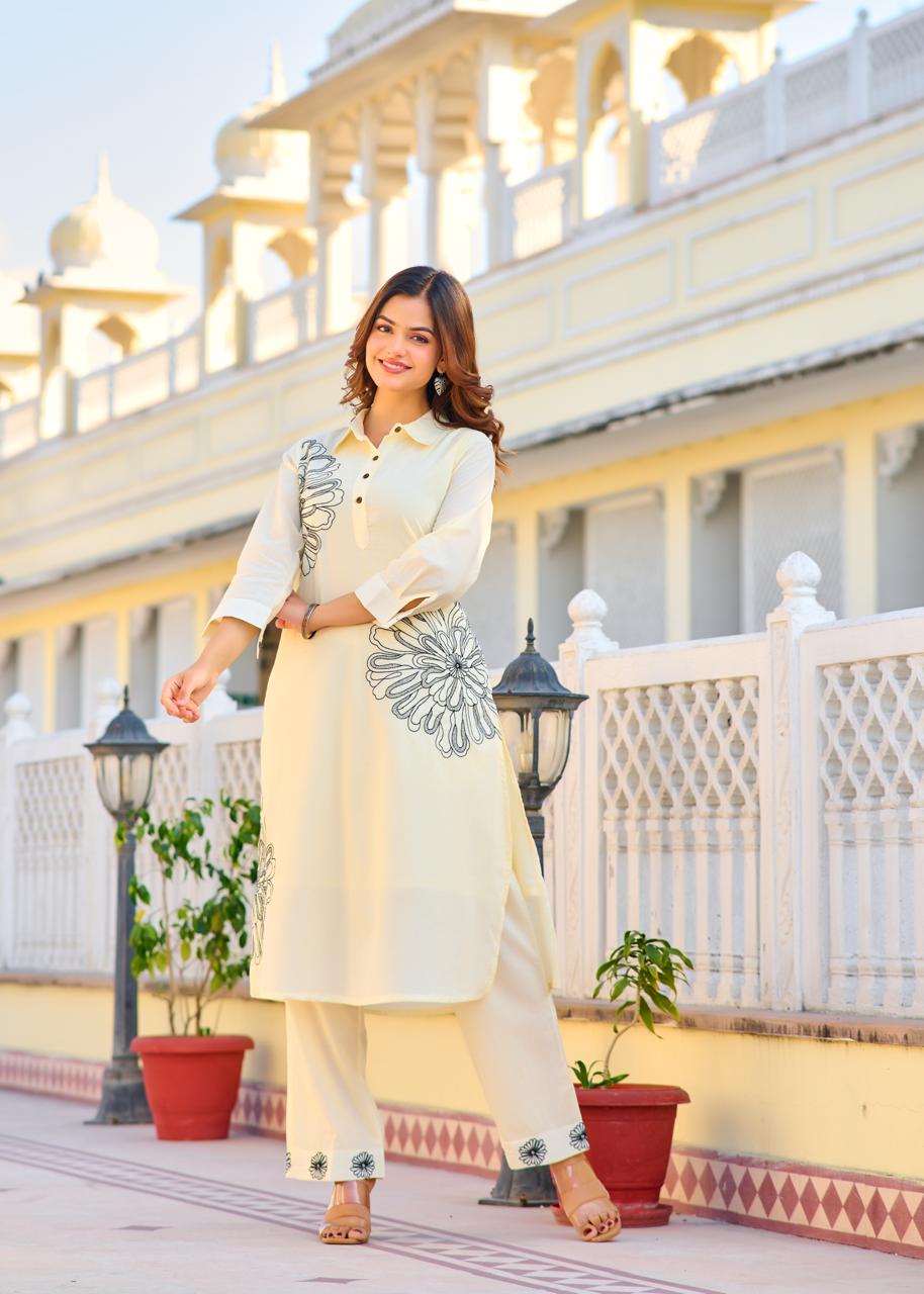 ITI PEARL Embroidered COTTON CO-ORD SET