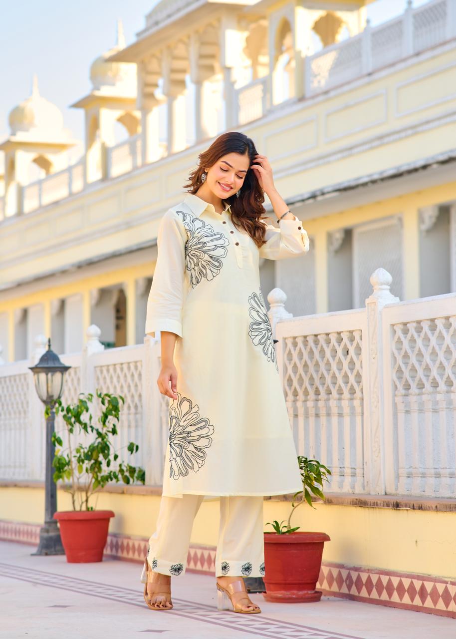 ITI PEARL Embroidered COTTON CO-ORD SET