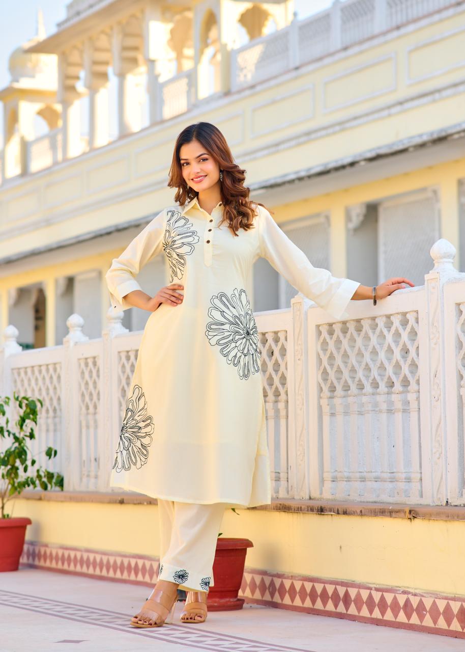 ITI PEARL Embroidered COTTON CO-ORD SET