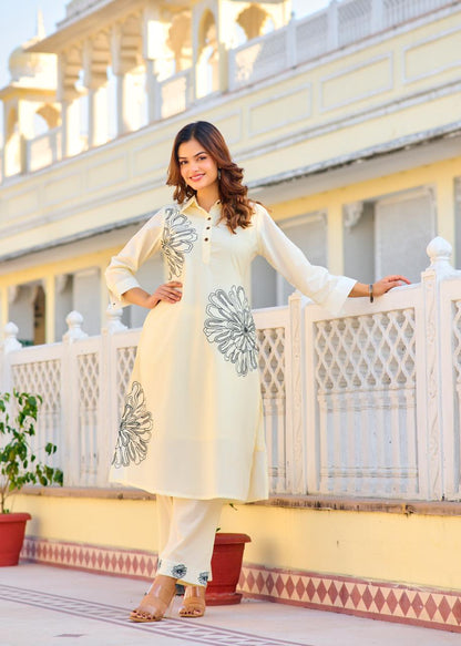 ITI PEARL Embroidered COTTON CO-ORD SET