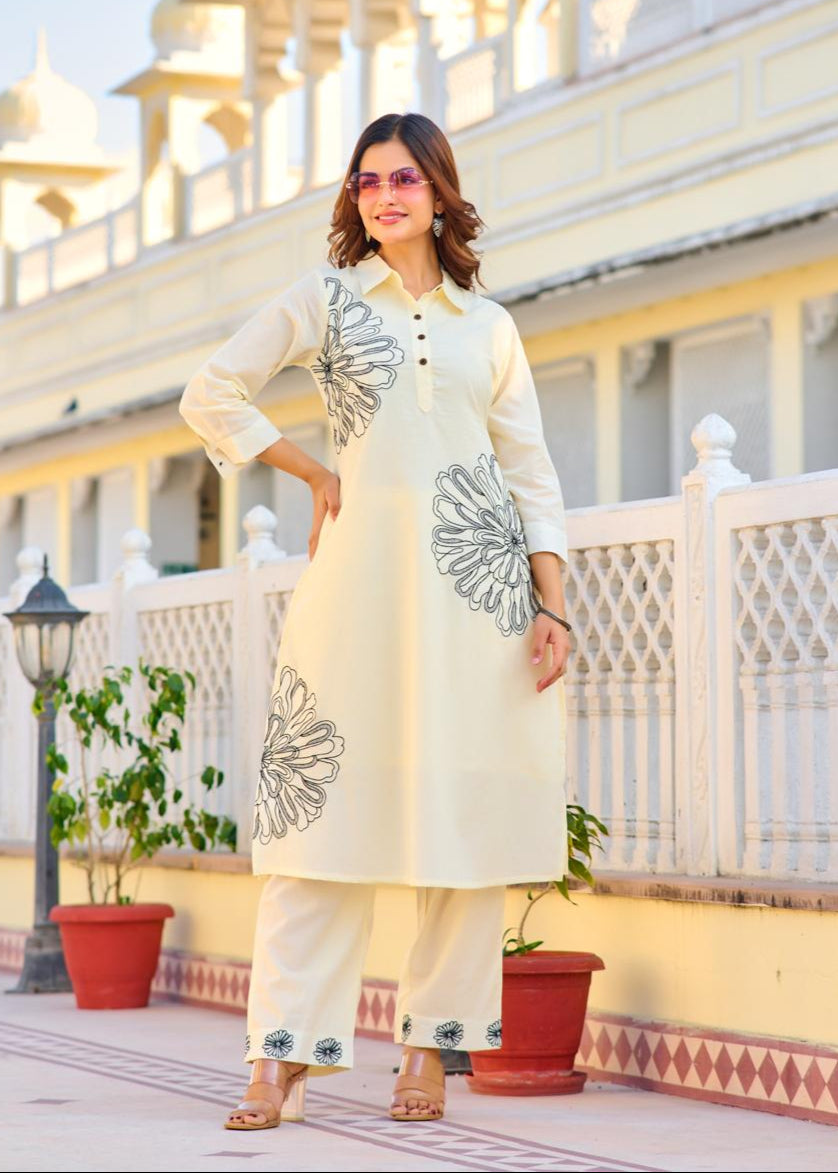 ITI PEARL Embroidered COTTON CO-ORD SET
