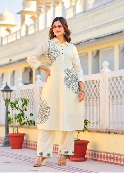 ITI PEARL Embroidered COTTON CO-ORD SET