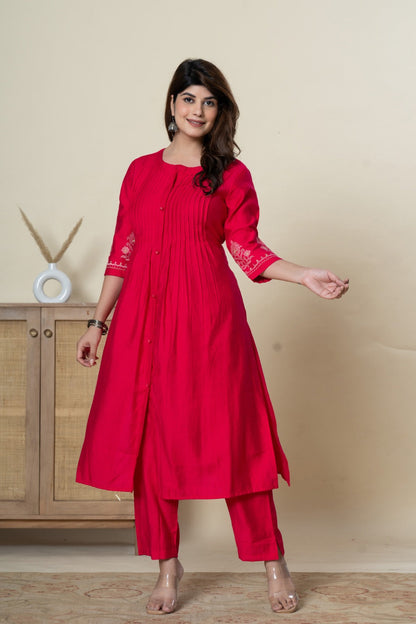 Mika Fuschia Embroidered Kurta Pant Set