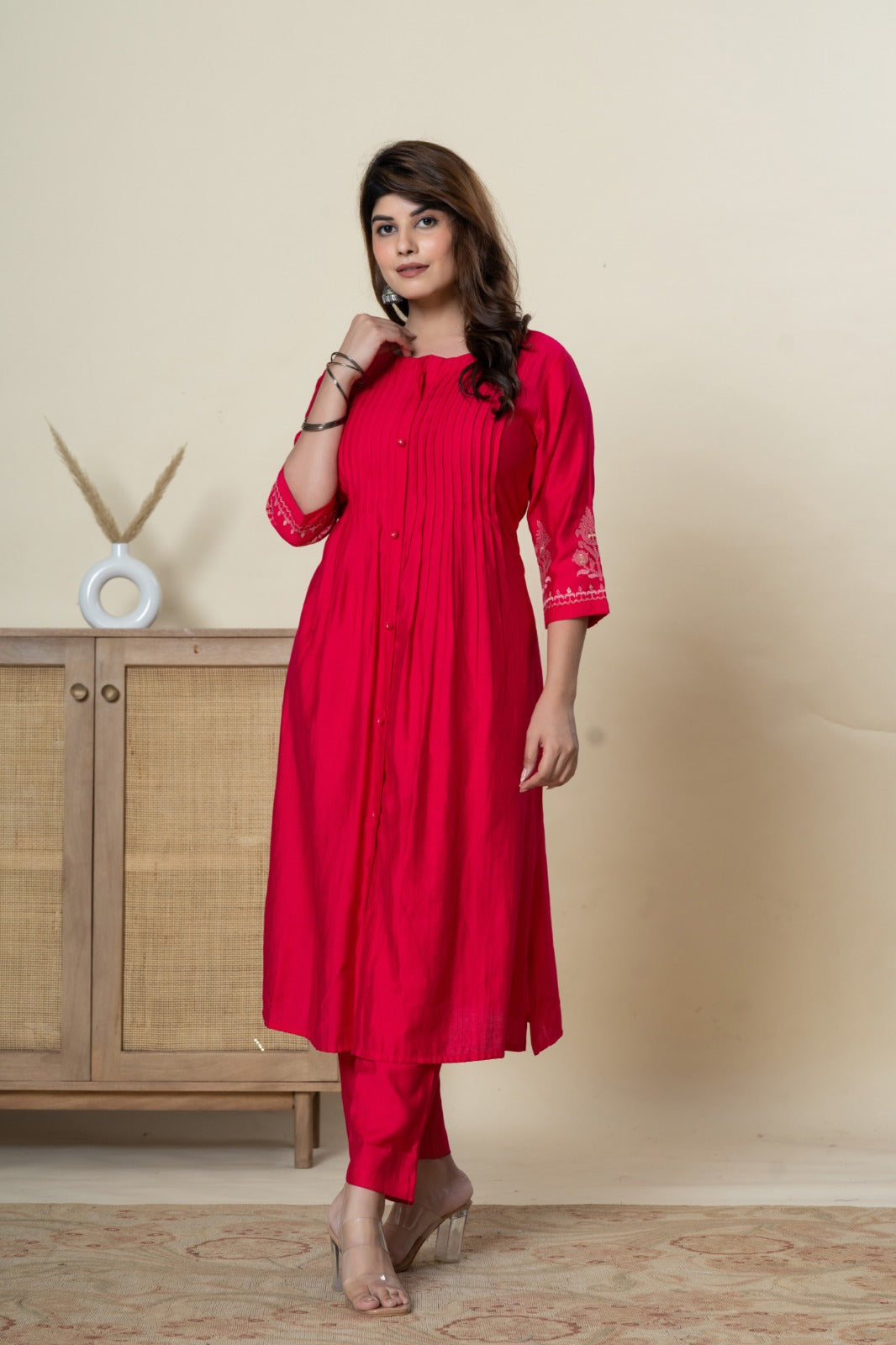 Mika Fuschia Embroidered Kurta Pant Set