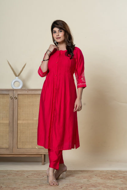 Mika Fuschia Embroidered Kurta Pant Set