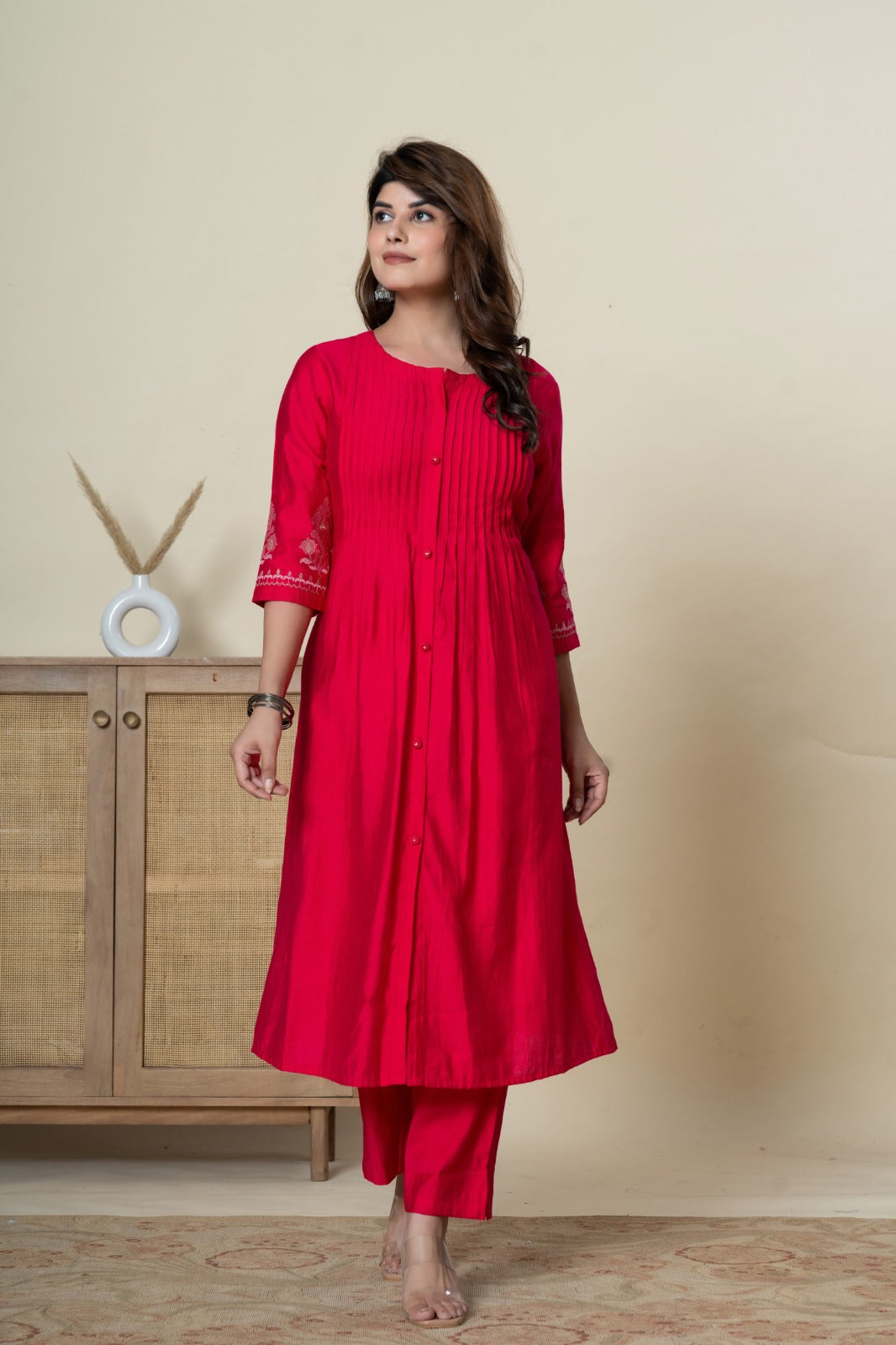 Mika Fuschia Embroidered Kurta Pant Set