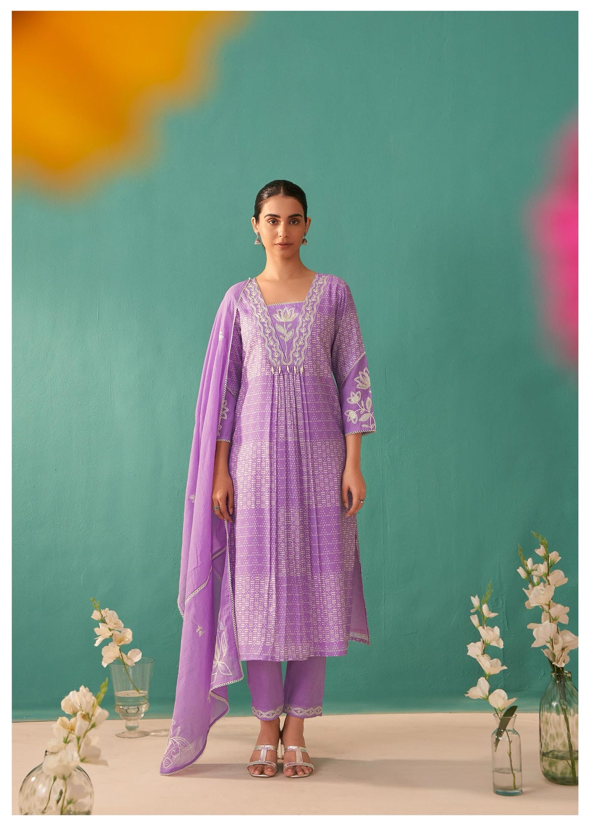 Nadira Lilac Embroidered Lawn Cotton Suit set