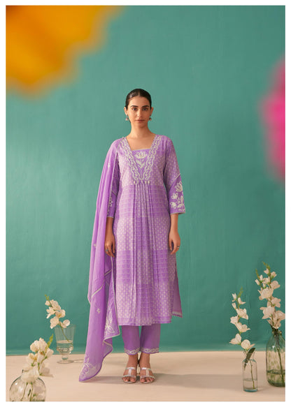 Nadira Lilac Embroidered Lawn Cotton Suit set