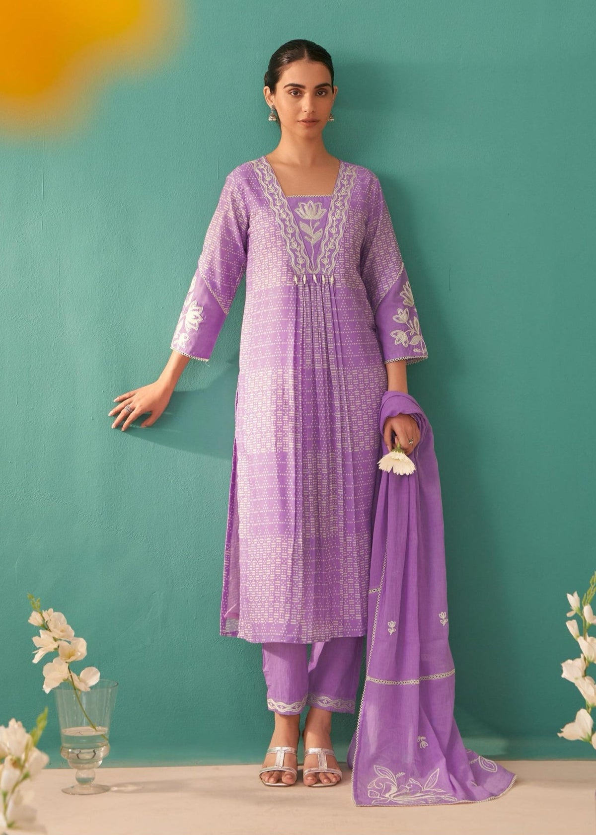 Nadira Lilac Embroidered Lawn Cotton Suit set
