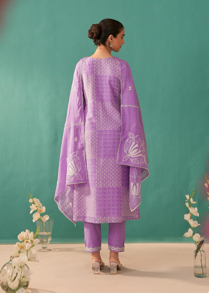 Nadira Lilac Embroidered Lawn Cotton Suit set