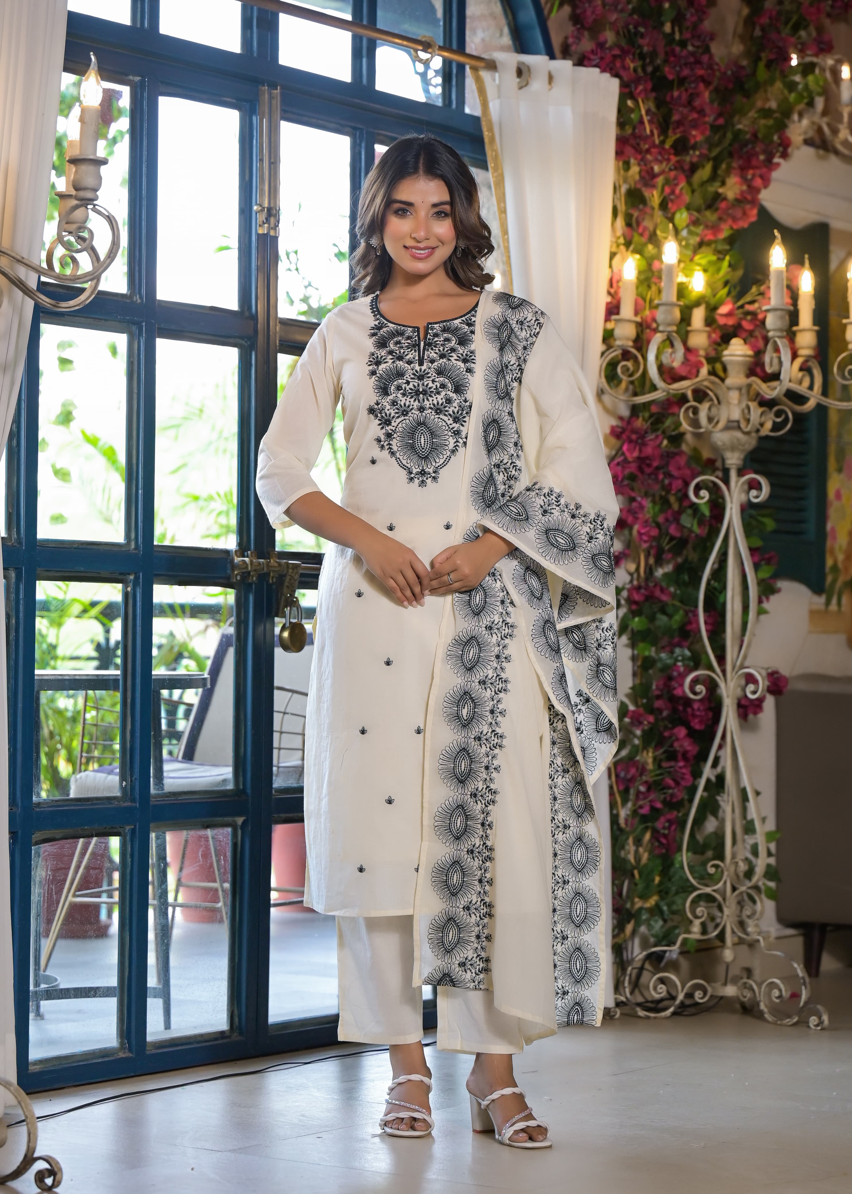 Sagarika Pearljade Embroided Cotton Suit Set