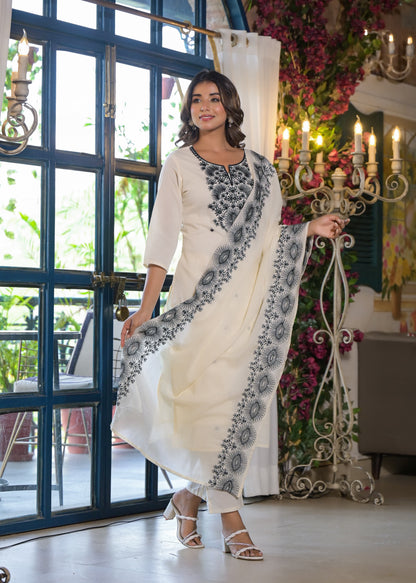 Sagarika Pearljade Embroided Cotton Suit Set