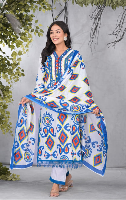 ARANYA TINT IKAT PRINT COTTON SUIT SET