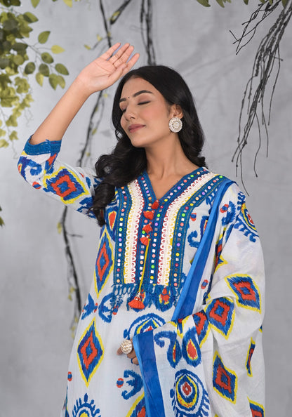 ARANYA TINT IKAT PRINT COTTON SUIT SET