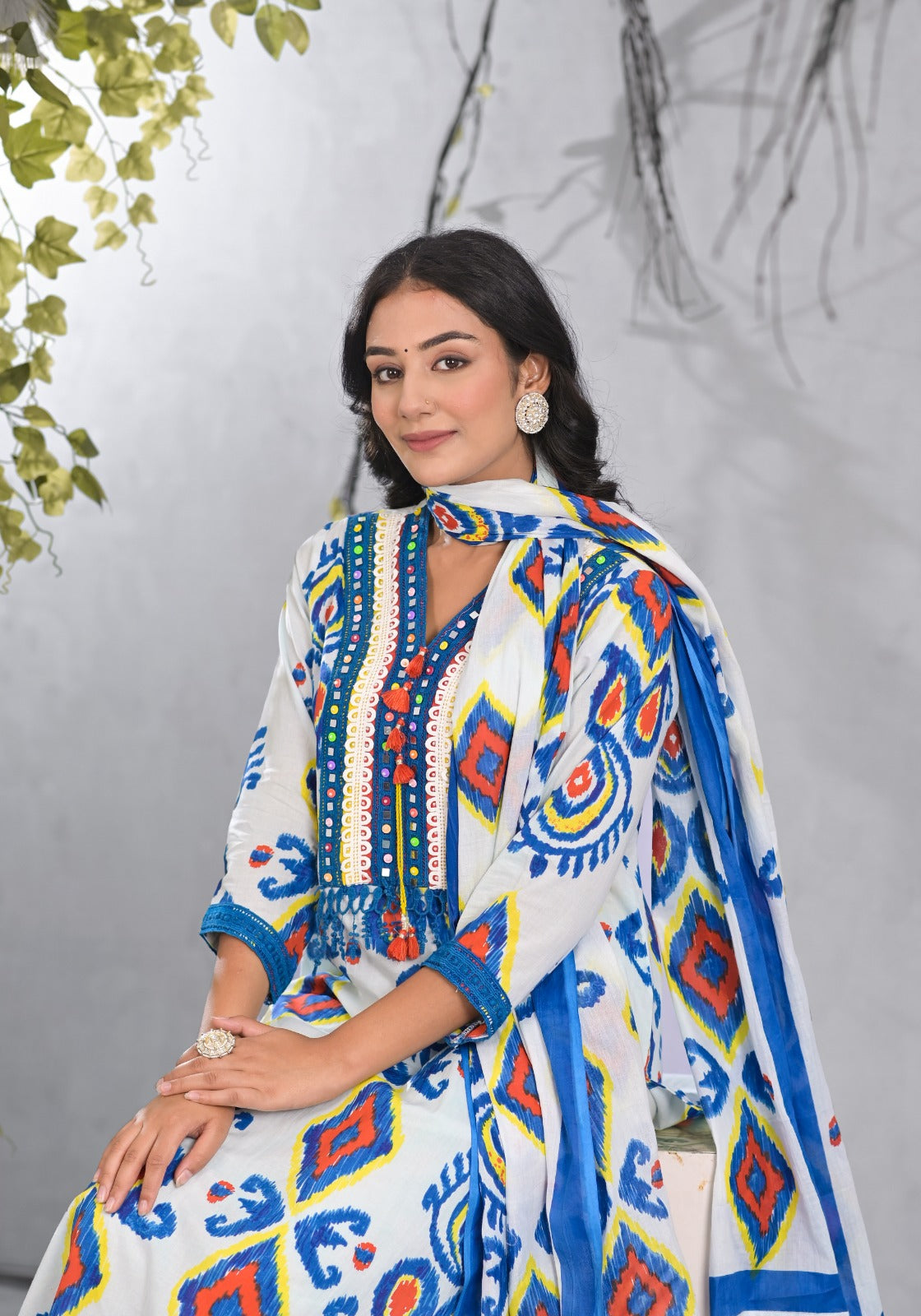 ARANYA TINT IKAT PRINT COTTON SUIT SET