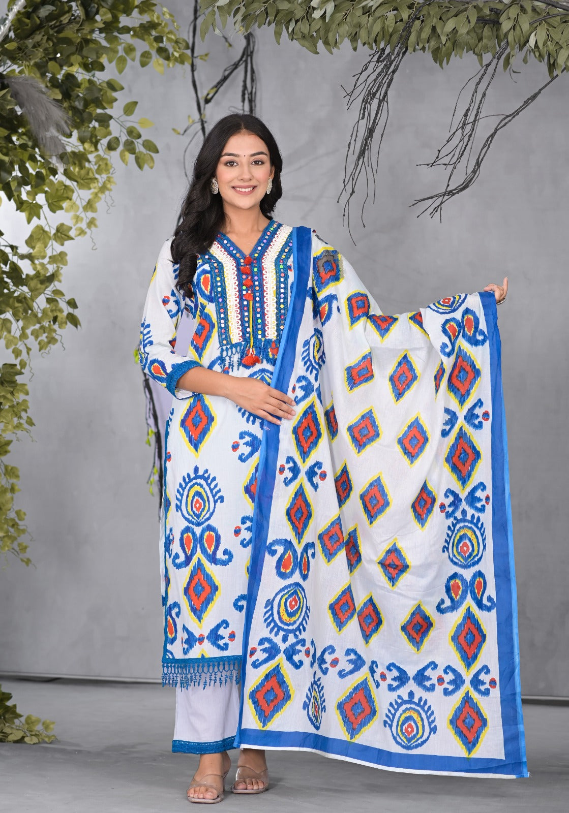 ARANYA TINT IKAT PRINT COTTON SUIT SET