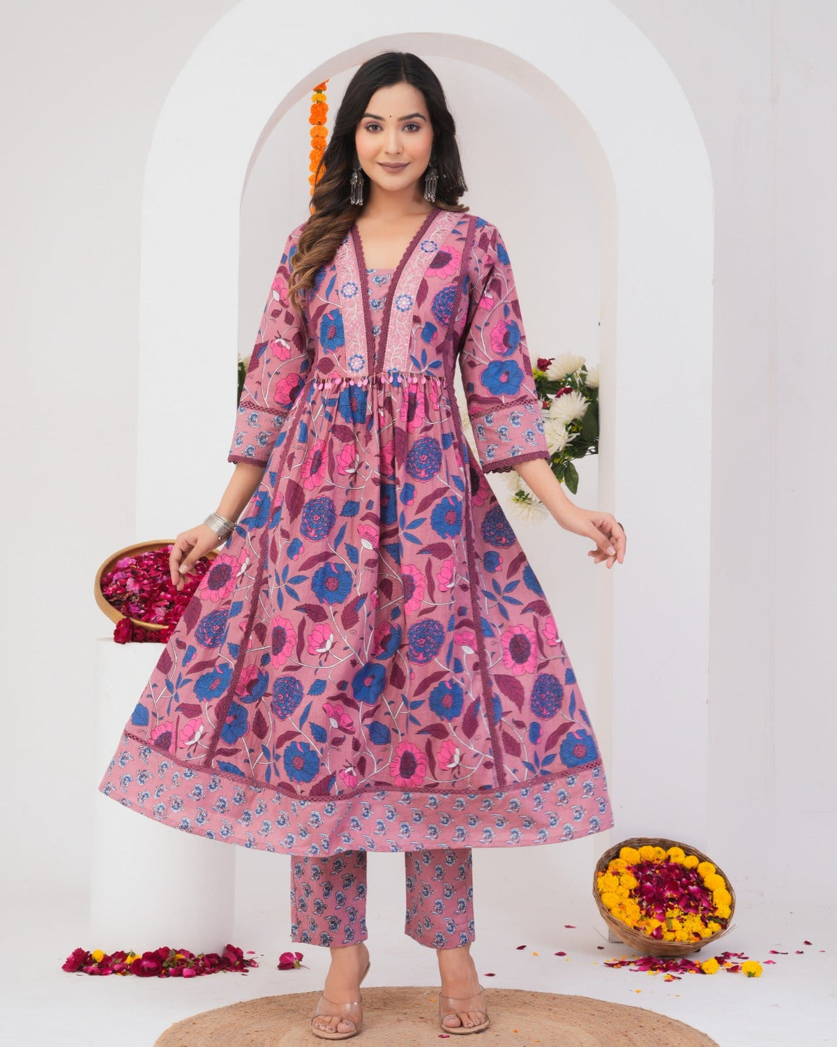 Tanvi Peaches Cotton Printed Suit Set