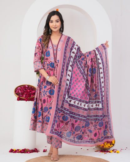 Tanvi Peaches Cotton Printed Suit Set