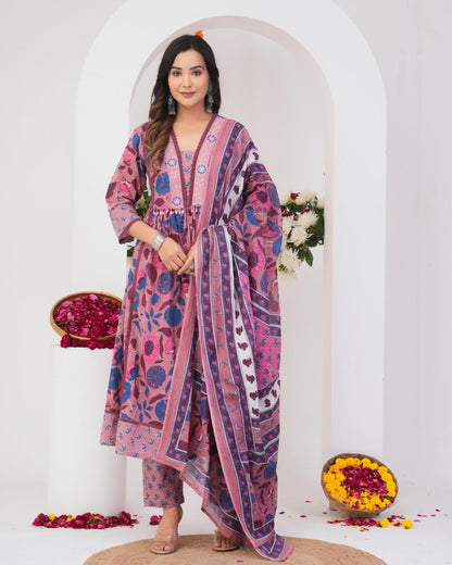 Tanvi Peaches Cotton Printed Suit Set
