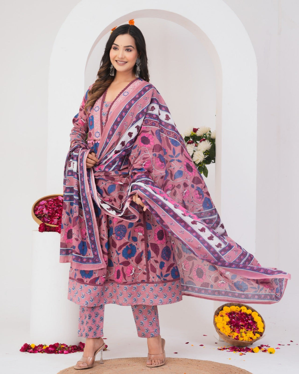 Tanvi Peaches Cotton Printed Suit Set